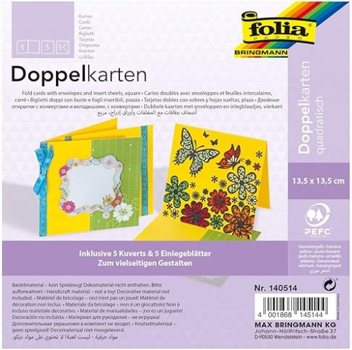 Folia Çiftli Kart 13.5X13.5 5 kart+zarf+sarı