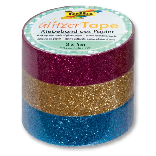 Folia GlitterTape 15mmx5m 3set pembe/altın/a.mavi