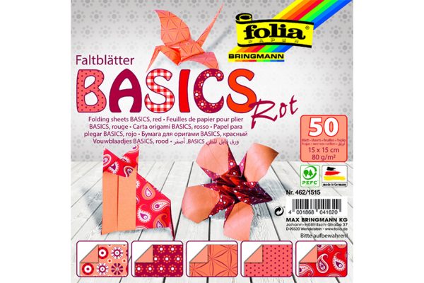 Folia Origami Kağıt 15x15 Basic Kırmızı 50tabaka