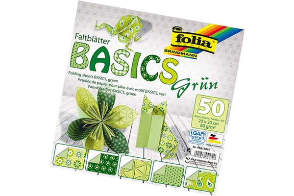 Folia Origami Kağıt 20x20 Basics yeşil 50tabaka